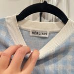 Ganni Blue Gingham Women's Knit Top with Cute Monster Print Photo 7