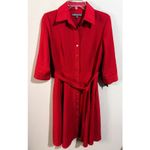 Sharagano  Pure Red Roll Tab Sleeve Self Tie Shirt Dress Size 4 NWT Photo 6