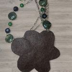 Vintage Boho Green Oversized Flower Statement Necklace Photo 4