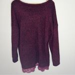 Women's Burgundy Sweater with Lace Trim black marled knit detail crewneck XL Red Photo 3