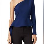 Rtr sz4 Christian Siriano Navy Peplum Drape Top One shoulder elegant blouse Blue Size 4 Photo 0