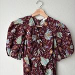 Ulla Johnson  Dress‎ Silk Floral Puff Sleeve Red Ruched Heleen Midi Dress Size 0 Photo 3