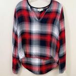 Anthropologie Cloth & Stone Plaid V-Neck High Low Red/Black/White Flannel Top Photo 0