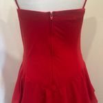 None VTG 70s Red Tiered Ruched Bodice Spaghetti Strap Ruffle Dress Union USA Made XS Photo 7