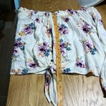 Rewind  Floral‎ Print Off The Shoulder Button Front Tie Front Long Sleeve Top Photo 11