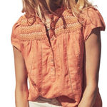 Faherty  Honokaia Smocked 100% Linen Blouse Photo 0