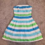 Lilly Pulitzer Womens Jordan Strapless Dress Corded Organza Stripe Blue Green 00 Photo 3