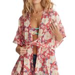 Aerie Red Floral Robe Kimono One Size Photo 0