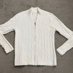 L.L. Bean Full Zip Cable Knit Mock Neck Cotton Cardigan Sweater White Size L Photo 0