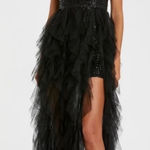 Mac Duggal  27119 Sequin Mini with High Low Ruffle Tiered Train sz 6 Photo 0