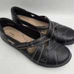 Clarks  Women's Ashland Spin Black Leather Flats Comfort Shoes 8.5 Ortholite Photo 0