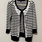 Talbots Black & White Striped Floral Accent Cardigan Sweater Womens S Whimsygoth Photo 0