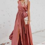 Boutique Pink Solid V-neck Sleeveless Belted Boho Maxi Dress w/ Slits Photo 0