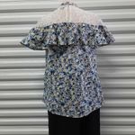 Belle Sky Belle & Sky Top Women's Size Small Blue Floral Boho Ruffled Lace Casual Blouse Photo 2