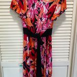Speechless Cap Sleeve V‎ Neck Tie Back Floral Bright Midi Dress Size L Orange Size L Photo 2
