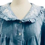 SEA NEW YORK NY KYLA EMBROIDERY ON CHAMBRAY PUFF SLEEVE BUTTON UP TOP SIZE L Blue Size L Photo 3