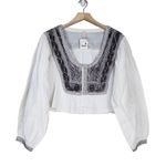 Free People  Womens M Iggie Embroidered Blouse in Ivory/Black Bean NEW Photo 1