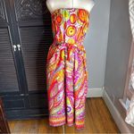 Vtg 70s Greencastle Hawaiian tiki sleeveless belted muumuu dress skirt cover up Pink Size M Photo 2