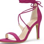 Elegant Allegra K Women's Dark Red Solid Open Toe Lace Up Stiletto Heels Pink Size 9 Photo 1