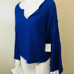 Free People XS Women's Shirt V-neck Blue 3/4s Photo 2
