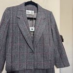 VINTAGE Wool Suit Gray Plaid Adolfo Esprit Jacket skirt career 80s womens Small Photo 1