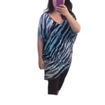 NYC Animal Print Asymmetrical Tunic Shirt Dress L Blue Round Neck Ruched Side Size L Photo 4