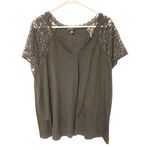Torrid Plus Size 3X Black Feather Soft Slub V-Neck Raglan Lace Sleeve Tee Photo 1