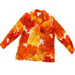Diane Gilman  100% Silk Floral Sequin Blouse Orange Yellow Print Size Medium Photo 9
