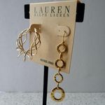 Ralph Lauren MIX IT UP! Gold Tone Twisted Wire Hoop Hammered Disc Drop Earring Photo 1
