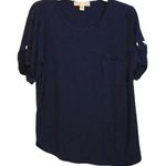 Michael Kors  Navy Blue Short Sleeve T Shirt Asymmetrical Pocket Roll Tab Small S Photo 0