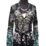 Cache Luxe Black Lace Sheer Illusion Lace Top Jacket White Trim New $228 NWT Photo 0