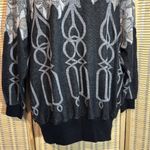 Top Notch 1980s Tunic Length Gray Floral Geometric Print Cowl Neck Sweater 1X Black Photo 2