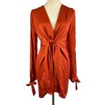 Pretty Little Thing New Rust Satin Twist Front Open Sleeve Wrap Dress Size 4 Photo 1