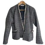 Avara Multicolor Tweed Blazer with Fringe detail Size Large trad wife academia Blue Photo 0