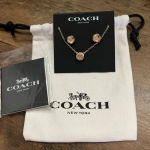 Coach NWT Open Circle Necklace &β Tea Rose Stud Earrings Jewelry Set ROSE GOLD Photo 0