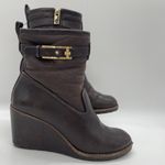 Tory Burch Womens Size 7.5 Shoes Primrose 75mm Wedge Bootie Coconut Latte READ Photo 1