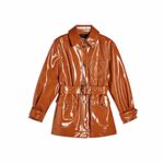 Topshop NWOT Brown Casey Faux Patent Leather Belted Jacket 4 Photo 12