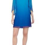 Tahari Blue Teal Ombre Chiffon Cape Overlay Shift Dress size 8 Photo 0