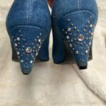 Stuart Weitzman  Blue Denim Heels with Silver Rhinestone Accents Photo 9