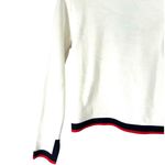 ZARA S Knit Pearl Cardigan V White Stripe-Trim Red Blue Sweater Cropped Classic Photo 4