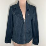 Cynthia Rowley Linen Moto Jacket Large Womens Black Full Zip Woven Biker Chic Photo 1