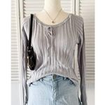 All Points by Reference Point VTG Neck Front Tie Long Sleeve Grey Top Gray Photo 0