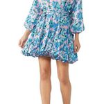 RHODE Women's Pink & Blue Floral Print Puff Sleeves Mini Dress Size Medium Photo 15