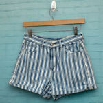 American Eagle Women's Blue Striped Denim Shorts Size 4 Mom Style Cuffed Hem Photo 0