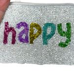 Shirdee Beaded "Happy" White Rainbow Cloth Back Zip Card Pouch Coin Purse Photo 5