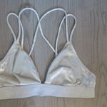 PINK - Victoria's Secret  velvet bralette strappy back love pink on bottom band in gray and white size medium. Photo 1