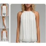 Joie  Silk Tank Top Womens XS White Silver Zelpha Striped Sheer‎ Blouse Silk Photo 2