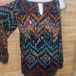cupio  chevron multi color cold shoulder top shirt woman’s medium Photo 0