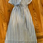Lizard Thicket Blue and White Striped Strapless Dress Photo 0