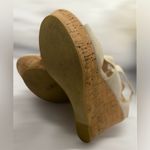 Karl Lagerfeld Sylvie Beige Canvas Cork Wedge Sandals 8M Gold Zip Back Photo 5